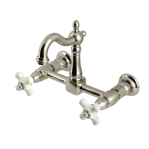 Kingston Brass Heritage Two-Handle Wall Mount Kitchen Faucet, Brushed Nickel - KS2448PX