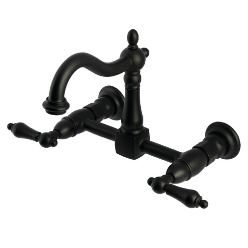 Kingston Brass Heritage Two-Handle Wall Mount Kitchen Faucet, Matte Black - KS1260AL