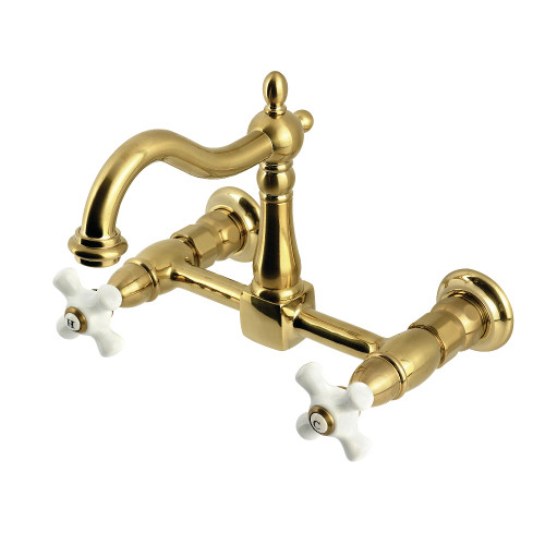 Kingston Brass Heritage Two-Handle Wall Mount Kitchen Faucet, Brushed Brass - KS1267PX