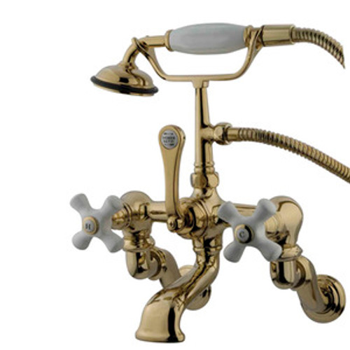 Kingston Brass Adjustable 3-3/8" - 10" Center Wall Mount Clawfoot Tub Filler Faucet with Hand Shower - Polished Brass CC465T2