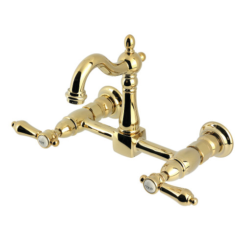 Kingston Brass Heirloom Two-Handle Wall Mount Kitchen Faucet, Polished Brass - KS2442BAL