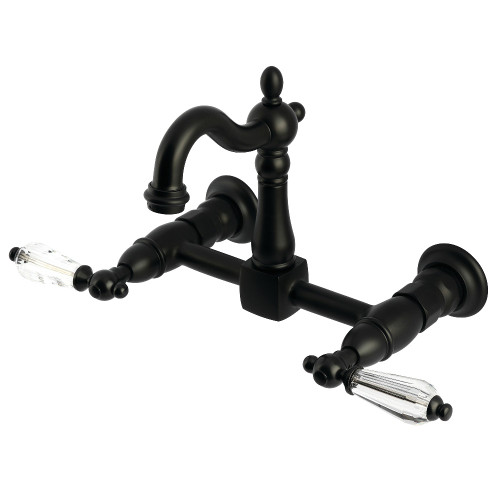 Kingston Brass Willshire Two-Handle Wall Mount Kitchen Faucet, Matte Black - KS2440WLL
