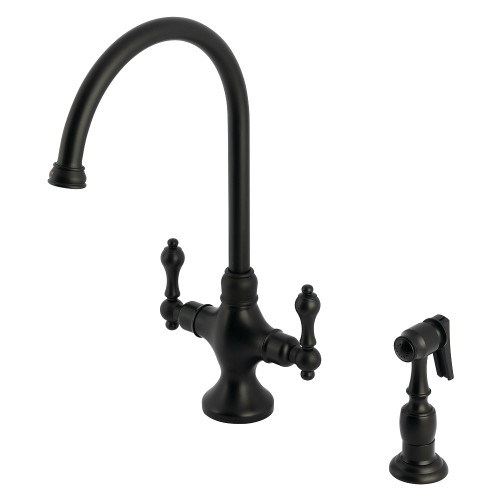 Kingston Brass Vintage Two-Handle Kitchen Faucet with Brass Sprayer, Matte Black - KS1760ALBS