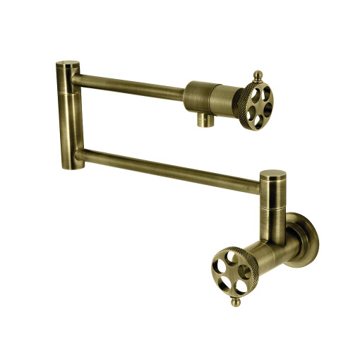 Kingston Brass Webb Wall Mount Pot Filler with Knurled Handle, Antique Brass - KS4103RKX