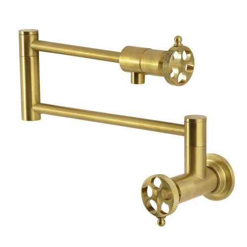 Kingston Brass Webb Wall Mount Pot Filler with Knurled Handle, Brushed Brass - KS4107RKX