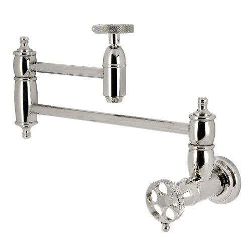 Kingston Brass Webb Wall Mount Pot Filler with Knurled Handle, Polished Nickel - KS3106RKX