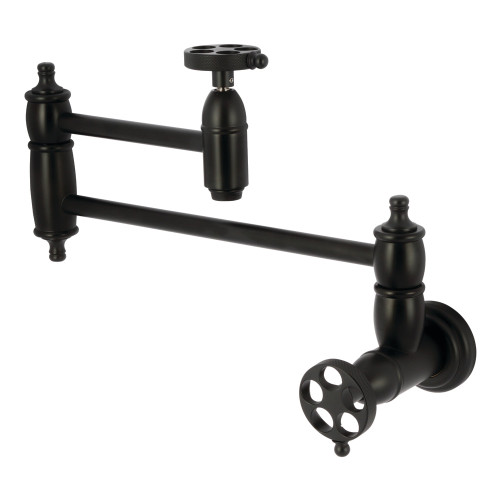 Kingston Brass Wendell Wall Mount Pot Filler with Knurled Handle, Matte Black - KS3100RKZ