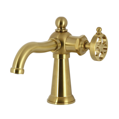 Kingston Brass Wendell Single-Handle Bathroom Faucet with Knurled Handle and Push Pop-Up Drain, Brushed Brass - KS3547RKZ