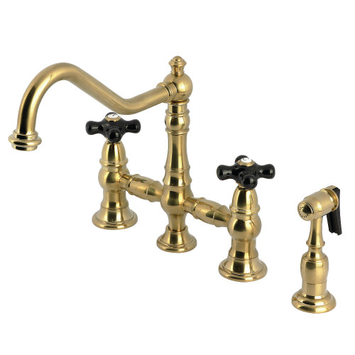 Kingston Brass Duchess 8 in. Bridge Kitchen Faucet with Brass Sprayer, Brushed Brass - KS3277PKXBS