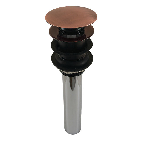 Kingston Brass Push Pop-Up Drain with Overflow Hole, 22 Gauge, Antique Copper - EV600AC