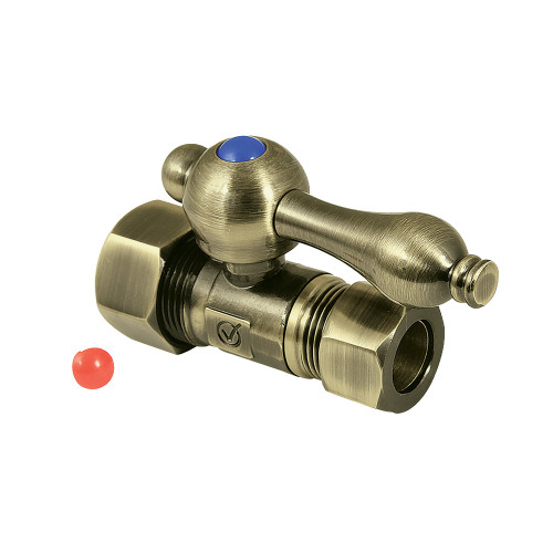 Kingston Brass 5/8" OD Comp x 1/2" OD Comp Straight Shut Off Valve, Antique Brass - CC44453