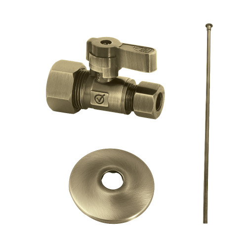 Kingston Brass Toilet Supply Kit, 5/8" OD x 3/8" OD Comp Straight Valve, Antique Brass - KF53353TKF20