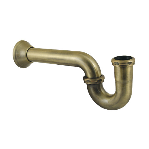 Kingston Brass 1-1/4" (or 1-1/2") x 1-1/2" P-Trap with Bell Flange, 13-1/16" Length, 18 Gauge, Antique Brass - CC2243