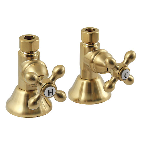 Kingston Brass 1/2" FIP x 1/2" OD Comp Quarter-Turn Straight Stop Valve, Brushed Brass - CCK44157AX