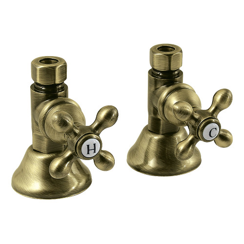 Kingston Brass 1/2" FIP x 1/2" OD Comp Quarter-Turn Straight Stop Valve, Antique Brass - CCK44153AX