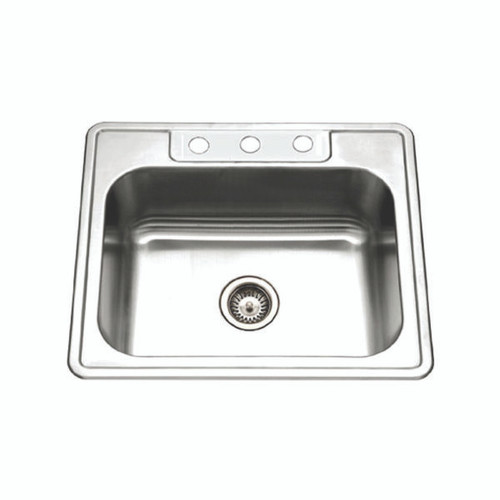 HamatUSA Revive 25" x 22" ADA Topmount Stainless Steel 3-hole Single Bowl Kitchen Sink, 6" Depth - REV-2522ST-6-3-1