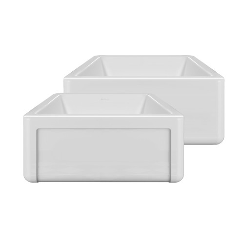 Whitehaus 24" Reversible Single Bowl Fireclay Kitchen Sink with Grid: Three Edge Frame, Plain Front Apron - White - WHRP2418-W