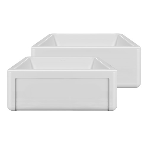 Whitehaus 27" Reversible Single Bowl Fireclay Kitchen Sink with Grid: Three Edge Frame, Plain Front Apron - White - WHRP2718-W