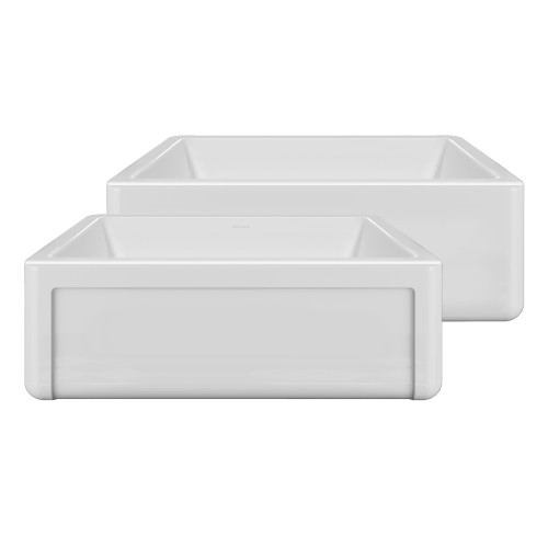 Whitehaus 30" Reversible Single Bowl Fireclay Kitchen Sink with Grid: Three Edge Frame, Plain Front Apron - White - WHRP3018-W