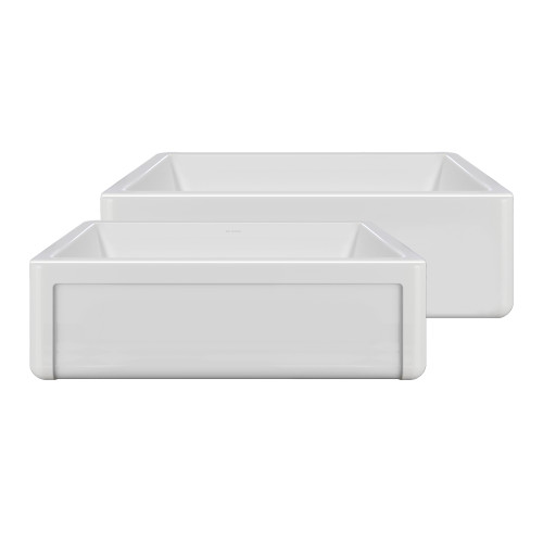 Whitehaus 33" Reversible Single Bowl Fireclay Kitchen Sink with Grid: Three Edge Frame, Plain Front Apron - White - WHRP3318-W