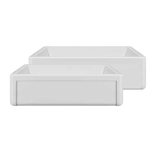 Whitehaus 36" Reversible Single Bowl Fireclay Kitchen Sink with Grid: Three Edge Frame, Plain Front Apron - White - WHRP3618-W