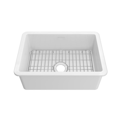 Whitehaus Undermount/Drop-in Fireclay Kitchen Sinks, Stainless Steel Grid Included - White - WHUF2819
