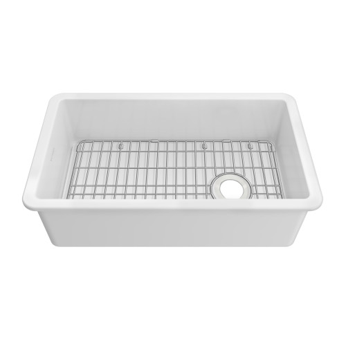 Whitehaus Undermount/Drop-in Fireclay Kitchen Sinks, Stainless Steel Grid Included - White - WHUF3119