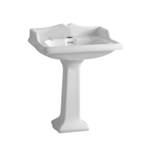 Whitehaus Isabella Collection Traditional Pedestal with an Integrated large Rectangular Bowl, Single Hole Faucet Drilling, Backsplash, Dual Soap Ledges, Decorative Trim and Overflow - White - AR824-AR805-1H