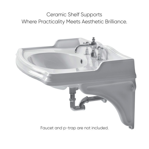 Whitehaus Isabella Collection 40" Rectangular Wall Mount Sink with Integrated Oval Bowl and Ceramic Shelf Supports - White - AR874-MNSLEN-3H