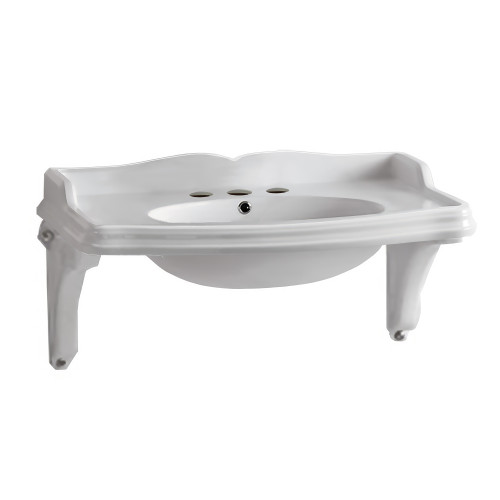 Whitehaus Isabella Collection 40" Rectangular Wall Mount Sink with Integrated Oval Bowl and Ceramic Shelf Supports - White - AR874-MNSLEN-3H