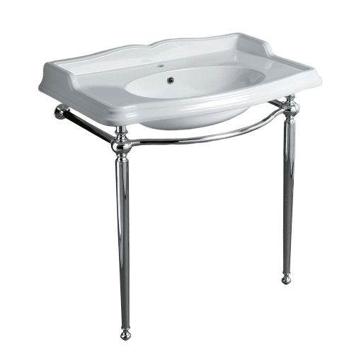Whitehaus Britannia Large Rectangular Sink Console with Front Towel Bar and Single Faucet Hole Drill - White/Chrome - B-AR864-ARCG1