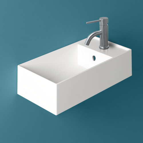 Whitehaus Britannia Rectangular Wall Mount Sink with Overflow and Right Single Hole Drill - White - B-AG50