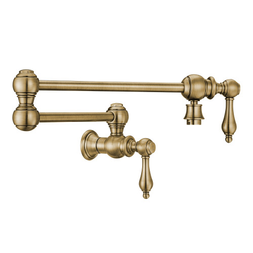 Whitehaus Vintage III Plus Wall Mount Retractable Swing Spout Pot Filler with Lever Handles - Antique Brass - WHKPFLV3-9550-NT-AB