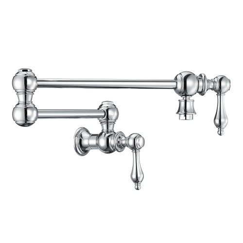 Whitehaus Vintage III Plus Wall Mount Retractable Swing Spout Pot Filler with Lever Handles - Polished Chrome - WHKPFLV3-9550-NT-C