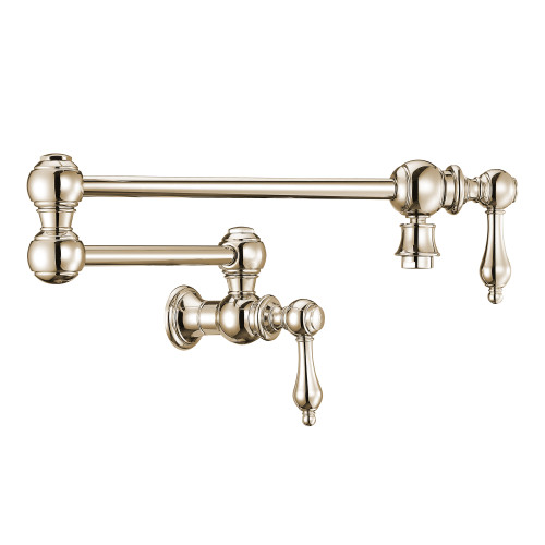 Whitehaus Vintage III Plus Wall Mount Retractable Swing Spout Pot Filler with Lever Handles - Polished Nickel - WHKPFLV3-9550-NT-PN
