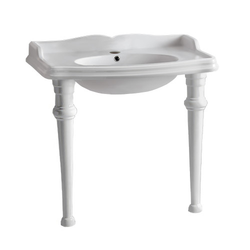 Whitehaus Isabella 40" Rectangular Console Sink with integrated oval bowl, backsplash and ceramic leg support - White - AR874-GB001-1H