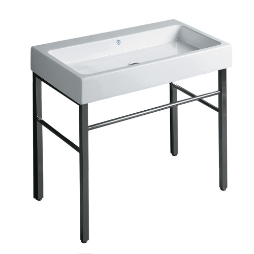 Whitehaus Britannia Large Rectangular Sink Console with Front towel Bar and No Hole Drill - White/Chrome - B-U90-DUCG1-A09