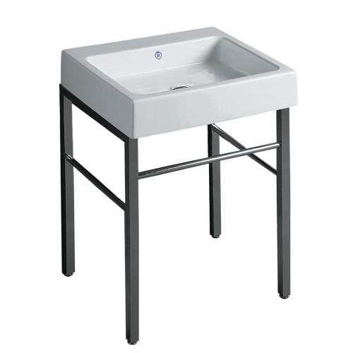 Whitehaus Britannia Rectangular Sink Console with Front towel Bar and No Hole Drill - White/Chrome - B-U60-DUCG1-A06