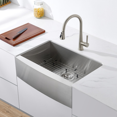 Oakland 33" x 20" x 10" Apron Front Farmhouse Stainless Steel Single Bowl Kitchen Sink - KSF332010S