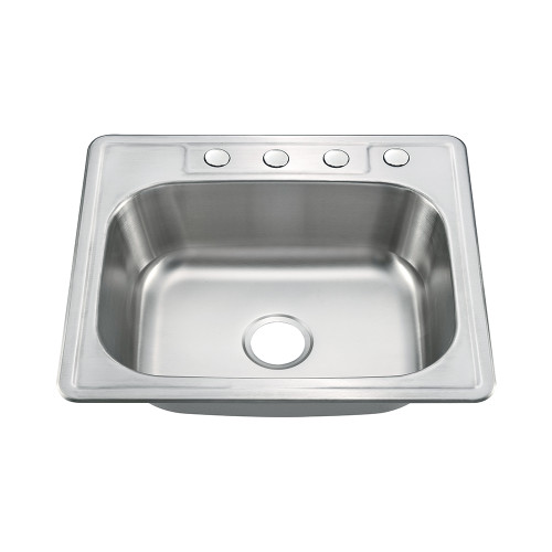 Oakland 25" x 22" x 7" Drop-In Top Mount Stainless Steel Single Bowl Kitchen Sink, 4 holes - KST25227B-4