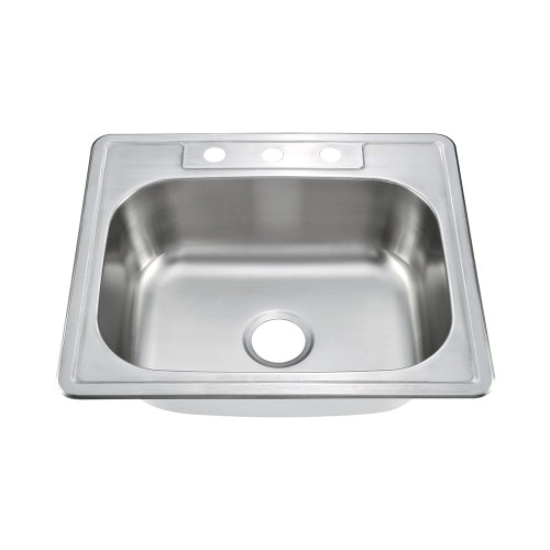 Oakland 25" x 22" x 9" Drop-In Top Mount Stainless Steel Single Bowl Kitchen Sink, 3 holes - KST25229T-3