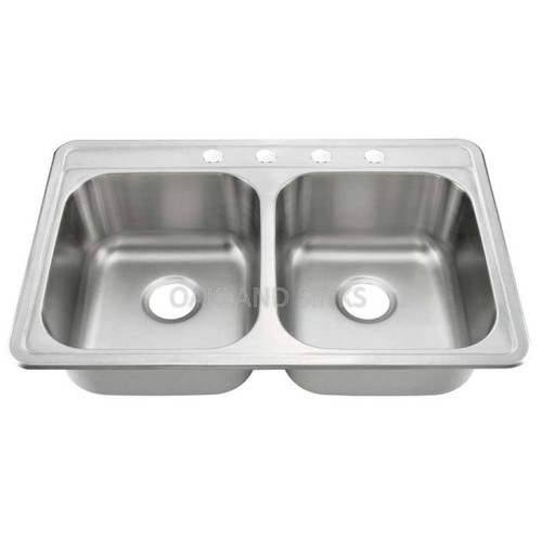 Oakland 33" x 19" x 6" Drop-In Top Mount Stainless Steel 50/50 Double Bowl Kitchen Sink - KST331966B-4