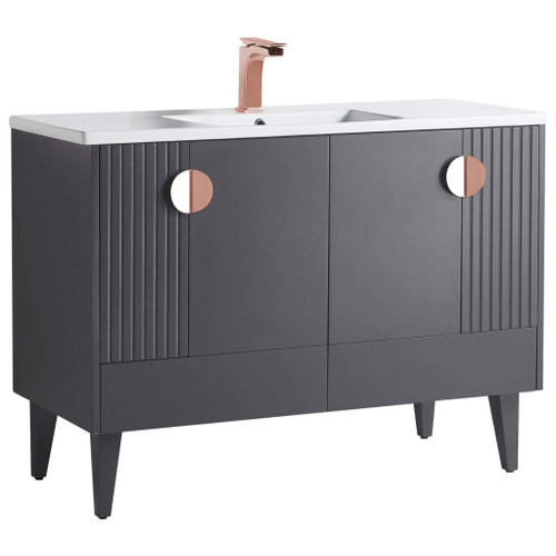 Fine Fixtures Venezian Vanity Cabinet 48" Wide - Rock Grey With Rose Gold Handle - VN48RG Fine Fixtures Venezian Vanity Cabinet 48" Wide - Rock Grey With Rose Gold Handle - VN48RG