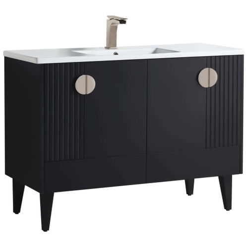 Fine Fixtures Venezian Vanity Cabinet 48" Wide - Matte Black With Satin Nickel Handle - VN48BL