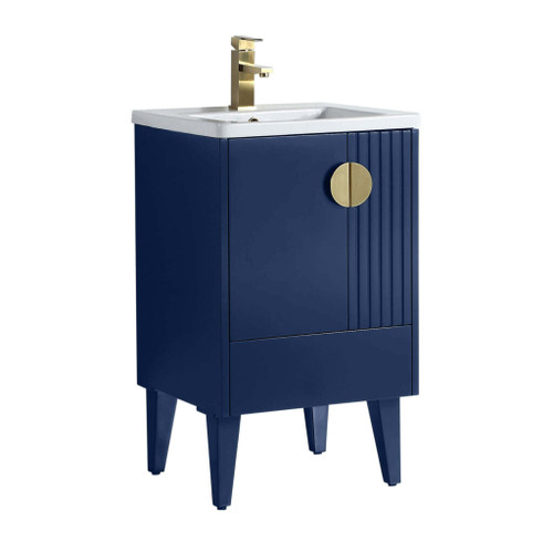 Fine Fixtures Venezian Vanity Cabinet 20" Wide - Navy Blue With Satin Brass Handle - VN20NB