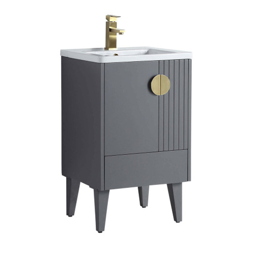 Fine Fixtures Venezian Vanity Cabinet 20" Wide - Rock Grey With Satin Brass Handle - VN20RG