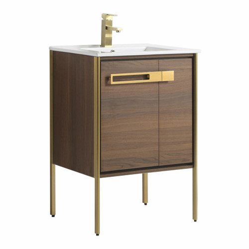 Fine Fixtures Oakville Vanity Cabinet 24 Inch - Walnut Ebony With Satin Brass Hardware - OK24WB