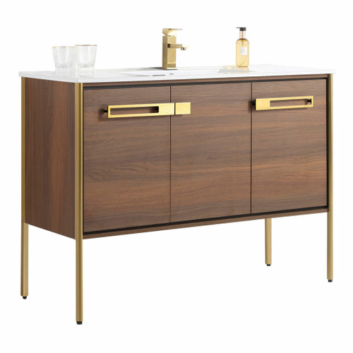 Fine Fixtures Oakville Vanity Cabinet 48" - Walnut Ebony With Satin Brass Hardware - OK48WB