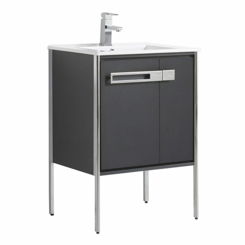Fine Fixtures Oakville Vanity Cabinet 24 Inch - Onix Grey With Polished Chrome Hardware - OK24OG