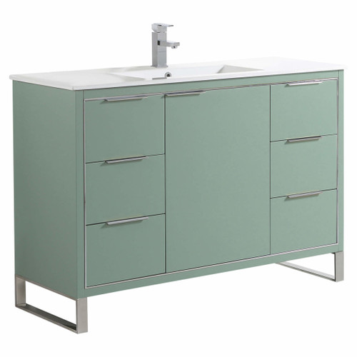 Fine Fixtures Opulence Vanity Cabinet 48" Wide - Mint Green With Polished Chrome Hardware - OL48MG